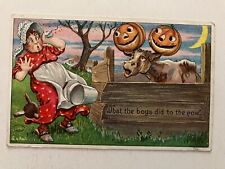 Halloween JOL Pumpkin What Farm Boys Did to Milk Cow Bien Series 9804 PostCard picture