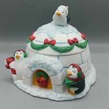Figi's Penguin Christmas Igloo Trinket Box Candy Dish Figurine 1995 Decor 4.5
