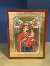 Virgin Mary Gorgoepikoos -WOODEN ICON, CARVED WITH GOLD LEAVES 6x8 inch picture