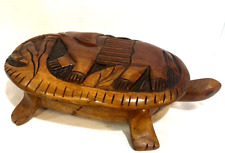 Vintage Hand Carved Sculpture Wooden Turtle Figurine Trinket Box 13