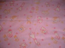Vtg 60s Novelty Baby Pink Flannel Check Puppy Cat BearFabric Sew  42x38 #PB6 picture
