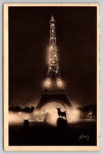 Eiffel Tower @ Night, Paris, France c1930s Postcard PAR005 picture