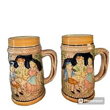 Small Vintage German Beer Steins Hand Painted Made in Japan Beer Mugs Set Of Two picture