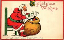 Vintage Postcard Santa No Hat with List  1912 Gibson Art 1912 & 1915 Cancel picture