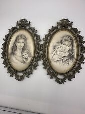 Italian Giuseppe Tarantino Print On Silk Set Of Two Oval Molds In Bronze Frames picture