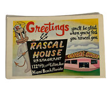 Greetings Rascal Restaurant Chrome Postcard Miami Beach FL- Florida Adverisement picture