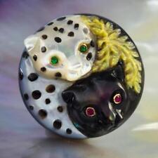 Black Panther & White Leopard Yin Yang Carved Mother-of-Pearl & Paua Shell 7.01g picture