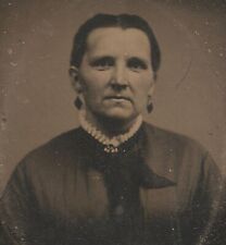 Vintage Antique Tintype Photo Woman Lady w/ Victorian Earrings & Brooch Jewelry picture
