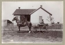 Vintage 1890s Cabinet Photo of Man Riding Horse & Buggy House Fresno County CA. picture