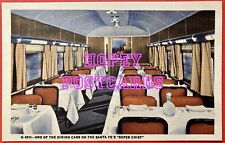SANTA FE'S SUPER CHIEF ~  DINING CAR ~FRED HARVEY ~ LINEN postcard~ 1946 picture