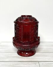 Vintage Indiana Glass Fairy Lamp Ruby Red Flash Stars and Bars Candle Holder picture