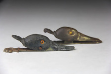 Pair of Antique Brass Duck Head w/ Glass Eyes Desk Paper Holder Clip picture