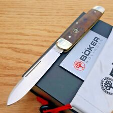 Boker Cattle Folding Knife N690 Stainless Blade Brown Curly Birch Wood Handle picture