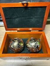 VINTAGE SHOUXING  EXERCISE BAODING CHIMING IRON BALLS BRASS DRAGONS picture