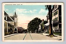 Bath ME-Maine, Washington Street, c1934 Antique Vintage Souvenir Postcard picture