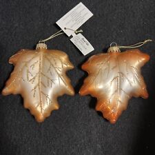 2 Vtg Marshall Fields Mouth Blown Hand Painted Leaf Figural Ornaments 3.75”x3” picture
