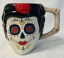 Day of The Dead Sugar Skull Mug Cup Ceramic Mexico Latin 22.oz Rose Hearts picture