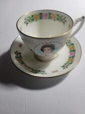 Vtg Coalport Queen Elizabeth 60- Birthday Cup & Saucer Fine Bone China England  picture