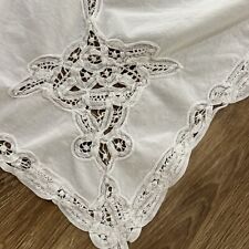 Vintage White Cotton Battenberg Lace Tablecloth 87” X 58 “ Open Cutwork Corners picture