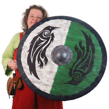 Double Ravens Personalized Viking Shield Green, Norsman shield, Wall decor, Larp picture