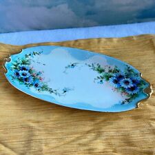 Vtg Oval Hand Painted Serving Dish France Gold Rim Raised Paint Strokes in White picture