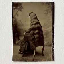 Antique Tintype Photograph Back View Woman Incredible Long Beautiful Hair Odd picture