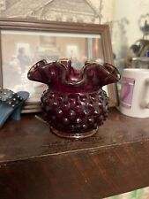 Vintage Fenton Art Glass Crimped & Ruffled Vase Hobnail Ruby Red Rose Bowl Vase picture