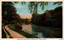 Lowell Massachusetts Canal Walk Looking East Linen Vintage Postcard Posted 1939 picture