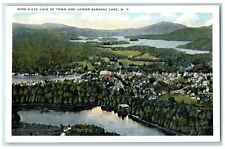 c1920's Birds Eye View Grove Of Town & Saramac Lake New York Unposted Postcard picture