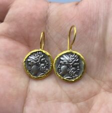Beautiful Gold Plated Artemis Coin Earrings Ancient Greek Mythology Double faces picture