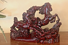 Vintage Chinese Red Resin Figurine of Three Galloping Horses picture