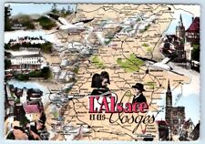L'Alsace et les Vosges illustrated map cartograph multiview FRANCE 4x6 Postcard picture
