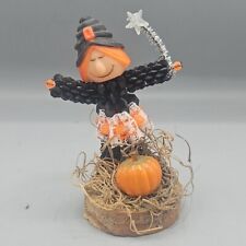 Vintage Handmade Halloween Beaded Witch on Wooden Stand Pumpkin Wand 4