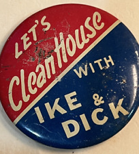 Let's Clean House With Ike and Dick Eisenhower Campaign 2-1/4 Pin Pinback Button picture