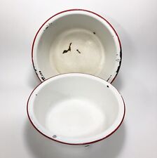 Enamelware Basins White with Red Rim Set of 2 Farmhouse Kitchen Decor Distressed picture