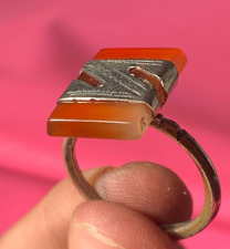 VERY RARE ANCIENT SILVER ROMAN RING WITH ORANGE STONE ARTIFACT AUTHENTIC picture