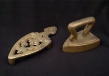 Vintage Miniature Brass Iron and Trivet picture