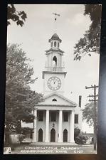 RPPC Postcard Kennebunkport ME - Congregational Church Clock Tower picture