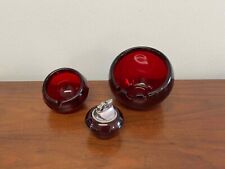 Vintage Viking Glass Red Orb Ashtray and Lighter Set picture