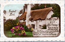 RPPC Photo Hand Colored Postcard - Cottage c1920s- Fondest Love, 21st Birthday picture