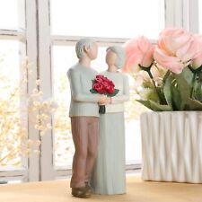 Figurine Loving Elderly Couple Resin Carved Romantic Small Modern Multicolor picture