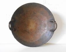 ANCIENT RARE RUSTIC IRON KADAI WOK DEEP FRYING PAN INDIAN BARBECUE VINTAGE STEEL picture