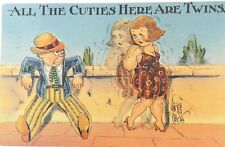 VTG 1940 Linen ALL THE CUTIES HERE ARE TWINS Postcard Humor Drunk Double Vision picture