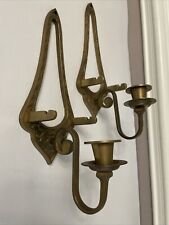Brass Candle Holder-Scone-w/Shelf Hanging VTG Pair Large Solid-10.75”Hefty-RARE picture