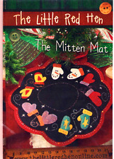 Vintage Little Red Hen Christmas Mittens Wool Embroider Penny Rug Table MORE OOP picture