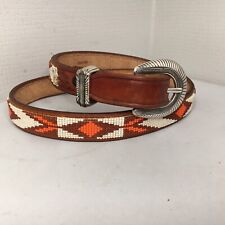 Tom H. Begay Hand Beaded Belt Navajo Native American Art Leather Hand Tooled picture