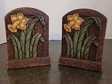 Vintage Pair Of Syroco Wood  Daffodil Bookends picture