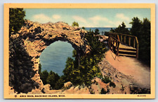 Postcard Limestone Arch Rock Mackinac Island Michigan A21 picture