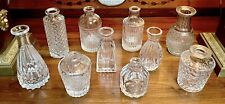 Collection of Clear Glass Small Bottle Vases-Various Vintage Patterns-Set of 10 picture