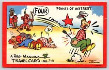 Reg Manning Travel Card~4 Points of Interest~Indians Shoot Tourists~1941 Linen  picture